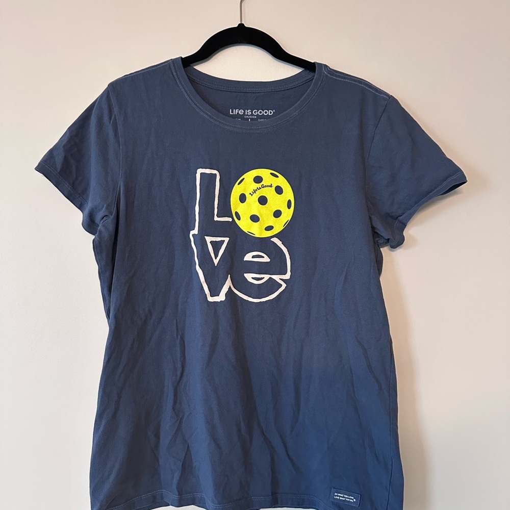 Life is Good Navy T-Shirt with Pickleball Love Graphic